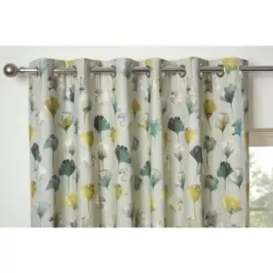 Camarillo Floral Eyelet Curtains 90 x 54' Ochre Ready Made Lined Watercolour Flowers