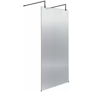 Hudson Reed Fluted Wet Room Screen with Matt Black Support Arm and Feet 900mm Wide - 8mm Glass