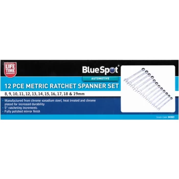 Bluespot - 04303 12 Piece Metric Ratchet Spanner Set (8-19mm)