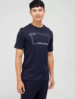 Armani Exchange AX Milano Box Logo T-Shirt - Navy, Size L, Men