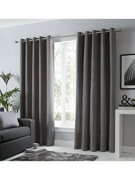 Fusion Sorbonne Lined Eyelet Curtains Charcoal NUW9J Unisex width: 117x137cm(46x54inches),width: 117x183cm(46x72inches),width: 168x137cm(66x54inches),