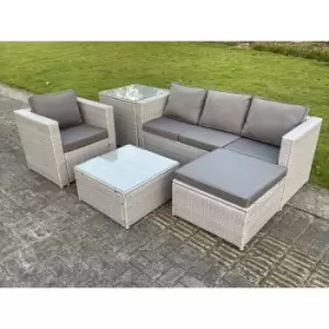 Fimous Light Grey Lounge Outdoor PE Rattan Garden Furniture Set Wicker Sofa Set Square Coffee Table Armchair Side Tea Table