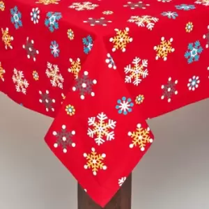Cotton Christmas Red Snowflake Tablecloth, 54 x 70" - Red - Homescapes