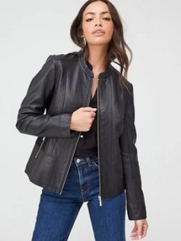 Wallis Ponte Side Panel Faux Leather Jacket - Black, Size 16, Women