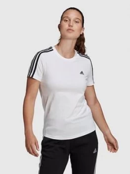 adidas 3 Stripe T-Shirt - White/Black, Size 2XL, Women