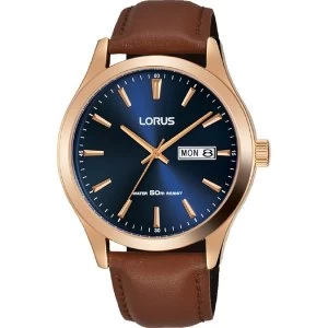 Lorus RXN56DX9 Mens Blue Dial & Brown Leather Strap Watch