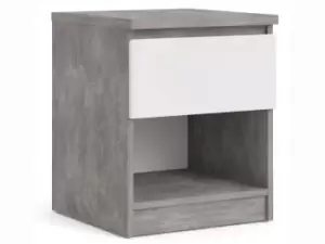 Furniture To Go Naia Concrete Grey and White High Gloss 1 Drawer Small Bedside Cabinet Flat Packed