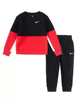 Boys, Nike Rookie Flc Crew + Jogger Set, Black/Red, Size 3-4 Years