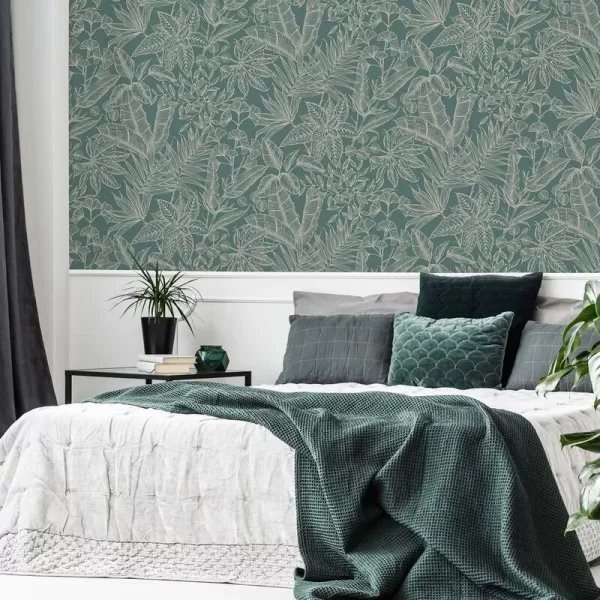Boutique Paradise Tropical Emerald Wallpaper - Grey