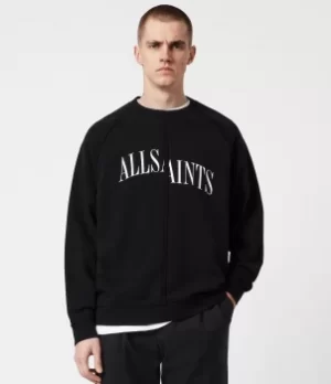 AllSaints Mens Diverge Crew Sweatshirt, Jet Black, Size: XL