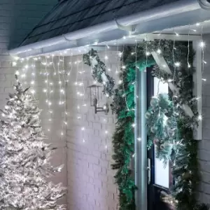 The Winter Workshop - 480 LED Snowing Icicle Christmas Lights - 11.8m Outdoor Multi Function Timer 15cm Drop - Cool White