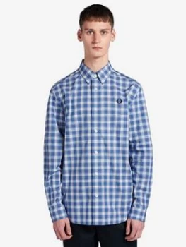 Fred Perry Small Check Shirt - Blue, Size L, Men