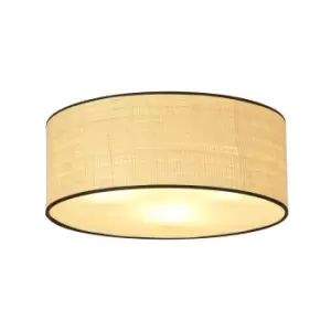 Emibig Aston Black Rattan Desing Cylindrical Ceiling Light with Brown Fabric Shades, 3x E27