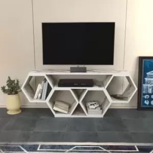 Decorotika - Bal 120 Cm Wide Hexagonal tv Unit ,Hexagonal Display tv Stand , Lowboard tv Cabinet Up To 51 TVs - Full Ephesus