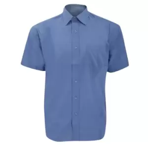 Russell Collection Mens Short Sleeve Poly-Cotton Easy Care Poplin Shirt (15.5) (Corporate Blue)