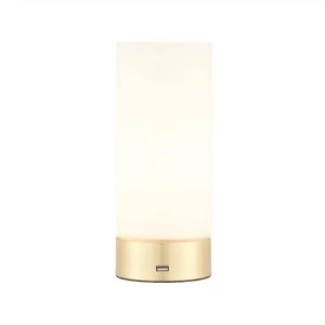1 Light Table Lamp Brushed Brass, Matt Opal Duplex Glass, E14