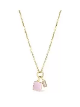 Mood Gold Pink Crystal Cushion Charm Chain Short Pendant Necklace