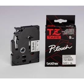 Brother TZeS221 P-touch Extra Strength Label Tape - 3/8 x 26.2 ft 9mm x 8mm Black on Clear