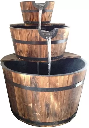 Charles Bentley Garden 3 Tier Wooden Barrel Water Feature