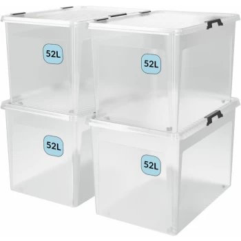 Markenartikel - Storage Box with Lids Stackable Clear Plastic BPS Free Bedroom Living Room Childrens Room Transparent Multipurpose 52L 24L 4x52L (de)