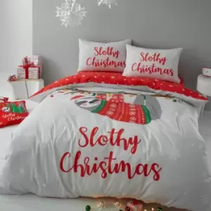 Catherine Lansfield Slothy Christmas Reversible Easy Care Duvet Cover Set, Grey, Single