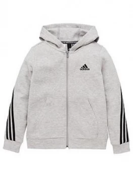 Adidas Boys 3 Stripe Full Zip Hoodie - Grey Black