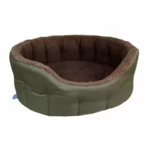 P&L Premium Fleece Lined Bolster Style Small Softee Bed - Green/Brown