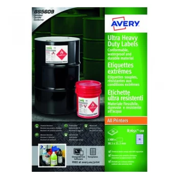 Avery Ultra Resistant Lavels 38x21mm Pack of 1300 B7651-20