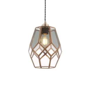 1 Light Pendant Antique Solid Brass With, Smoked Glass Detail, E27