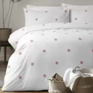 Appletree Signature Dot Garden 100% Cotton Tufted Duvet Cover Set, White/Pink, King