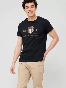 GANT Archive Shield Short Sleeve T-Shirt - Black, Size XL, Men