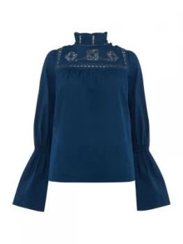 Free People Another Eternity Gathered bell Sleeve Top Blue