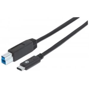 Manhattan USB-C to USB-B Cable 1m Male to Male 10 Gbps (USB 3.2 Gen2 aka USB 3.1) 3A (fast charging) SuperSpeed+ USB Black Lifetime Warranty Polybag