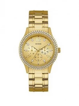 Guess Guess Bedazzle Gold And Stone Set Dial With Gold Stainless Steel Strap Ladtes Watch