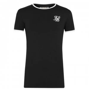 SikSilk Straight Hem Ringer T-Shirt - Black/White