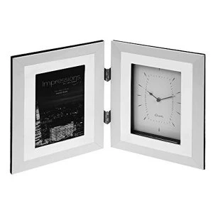 4" x 6" - Impressions Photo Frame & Clock - White & Chrome