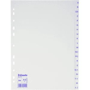 Esselte 100144 A4 A-Z Plastic Index Dividers White with 26 Tabs (11 holes)