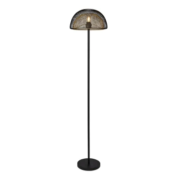 1 Light Double Layered Mesh Floor Lamp - Black Outer With Gold Inner