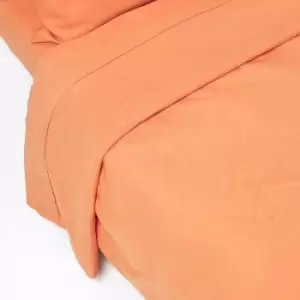 Burnt Orange Linen Flat Sheet, Double - Orange - Orange - Homescapes