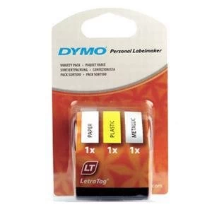 Dymo 12mm LetraTag Tape Assorted Colours 1 x Pack of 3 Tapes for Dymo LetraTag LT 100H Label Maker