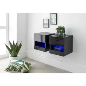 Galicia Pair Of Wall Hanging Bedside Tables Black