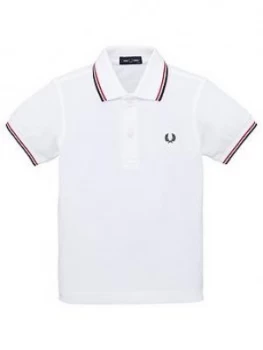 Fred Perry Boys Core Twin Tipped Short Sleeve Polo Shirt - White, Size 5-6 Years