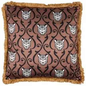 Lupita Fringed Cheetah Cushion Caramel/Gold, Caramel/Gold / 50 x 50cm / Polyester Filled