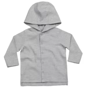 Babybugz Baby Stripy Hooded T-Shirt (3/6 Months) (White/Heather Grey Melange)