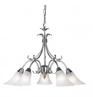 5 Light Multi Arm Ceiling Pendant Frosted Glass, Antique Silver, E14