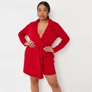 Missguided Basic Jersey Belted Blazer Dress - Red