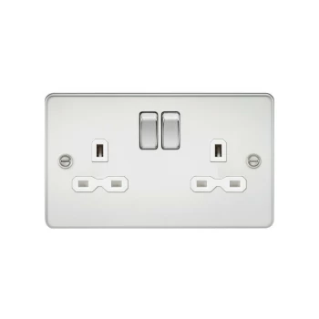 Flat plate 13A 2G DP switched socket - polished chrome with white insert - Knightsbridge