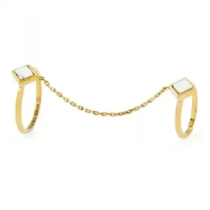 Ladies Juicy Couture Gold Plated White Turquoise Double Chain Rings