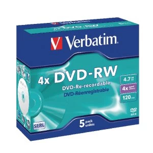 Verbatim DVD RW 4X 4.7GB Pack of 5 43285