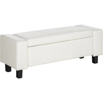 Ottoman Storage Chest Faux Leather Stool Bench Seat Bedding Blanket Box Home Furniture (White) - Homcom